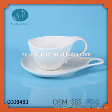 Solide weiße Porzellan Teetasse und Untertasse, Keramik Espresso Kaffeetasse